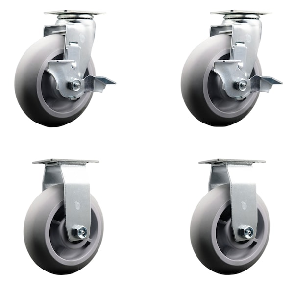 Service Caster 6 Inch Thermoplastic Rubber Caster Set with Ball Bearings 2 Brakes 2 Rigid SCC-20S620-TPRBD-TLB-2-R-2 - main